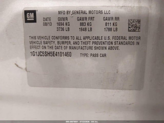 Chevrolet Sonic Lt Auto 2014 1G1JC5SH5E4101460 Image 9