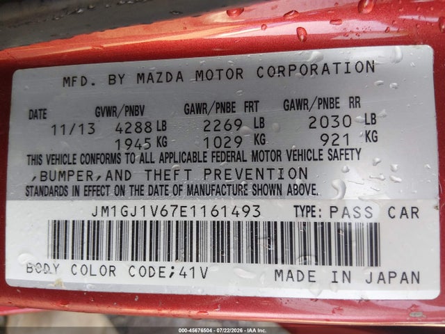 Продажа на аукционе авто 2014 Mazda Mazda6 I Touring, vin: JM1GJ1V67E1161493, номер лота: 45676504