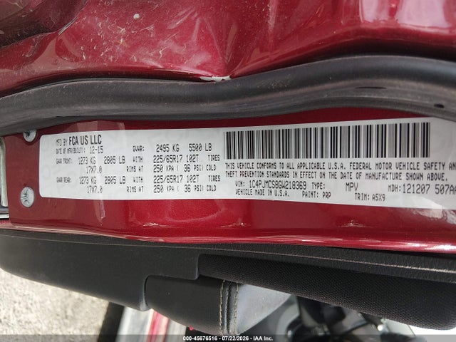 Продаж на аукціоні авто 2016 Jeep Cherokee Latitude, vin: 1C4PJMCS8GW218369, номер лоту: 45676516