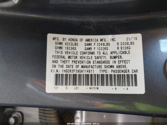 1HGCR2F38GA114611 Honda ACCORD LX