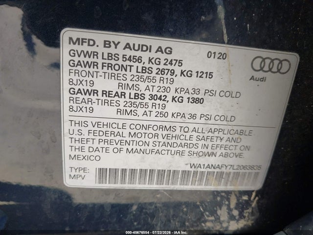WA1ANAFY7L2063835 Audi Q5 Premium 45 Tfsi Quattro S Tronic