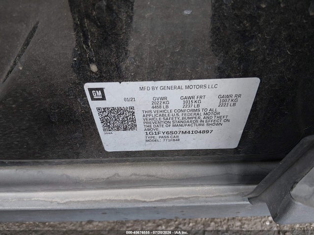 Продаж на аукціоні авто 2021 Chevrolet Bolt Ev Fwd Lt, vin: 1G1FY6S07M4104897, номер лоту: 45676555