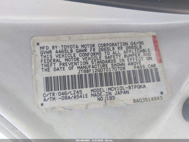 Продаж на аукціоні авто 1996 Lexus Es 300, vin: JT8BF12G0T0170708, номер лоту: 45676581