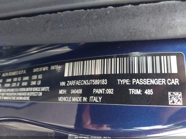 Alfa Romeo Giulia Ti Lusso Rwd 2018 ZARFAECN3J7589183 Image 9