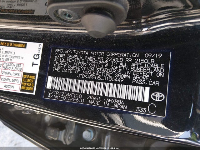 JTDKARFU5L3106449 Toyota Prius L Eco