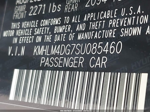 45676636 :رقم المزاد ، KMHLM4DG7SU085460 vin ، 2025 Hyundai Elantra Sel Sport مزاد بيع