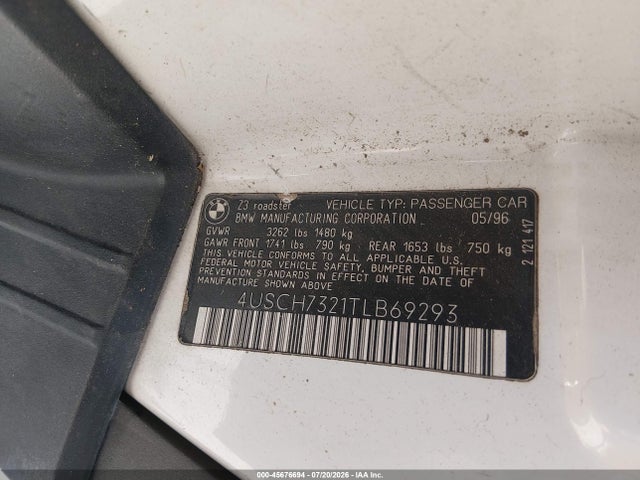 Продажа на аукционе авто 1996 Bmw Z3 1.9, vin: 4USCH7321TLB69293, номер лота: 45676694