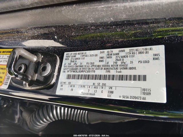 Продаж на аукціоні авто 2024 Ford F-150 Xlt, vin: 1FTFW3L53RFC03170, номер лоту: 45676700