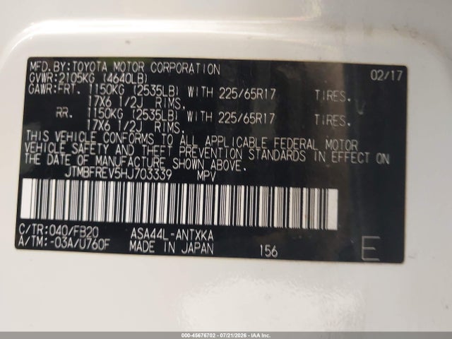 Toyota RAV4 LE 2017 JTMBFREV5HJ703339 Image 9