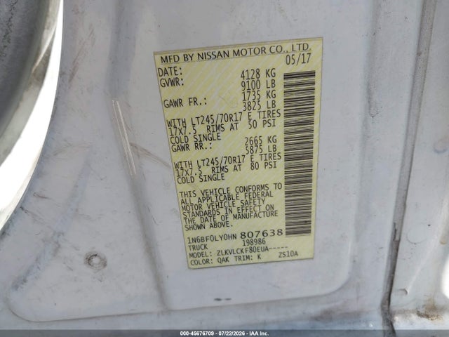 1N6BF0LY0HN807638 Nissan Nv Cargo Nv2500 Hd S V6