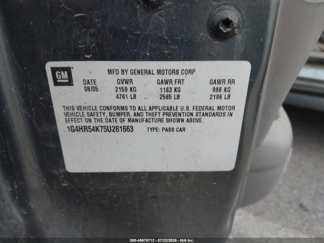 2005 Buick Lesabre Limited მანქანა იყიდება აუქციონზე, vin: 1G4HR54K75U281663, აუქციონის ნომერი: 45676712