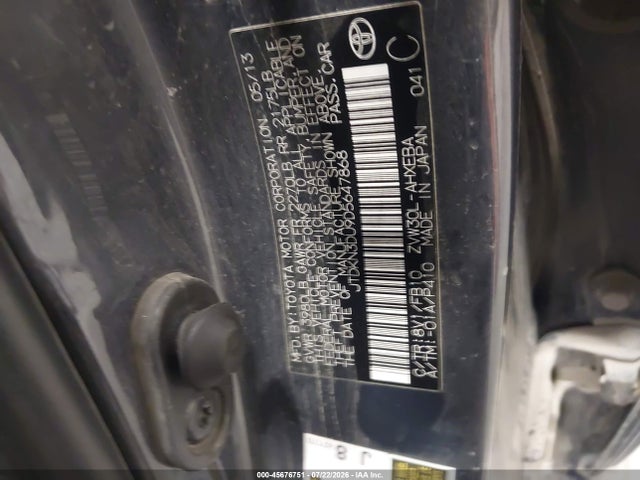 Продажа на аукционе авто 2013 Toyota Prius Two, vin: JTDKN3DU9D5647868, номер лота: 45676751