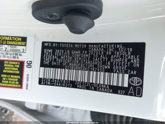 Toyota COROLLA LE 2019 2T1BURHE6KC187450 Image 9