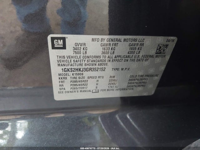 Aukcja sprzedaży 2016 Gmc Yukon Xl Denali, vin: 1GKS2HKJ3GR352152, numer aukcji: 45676770