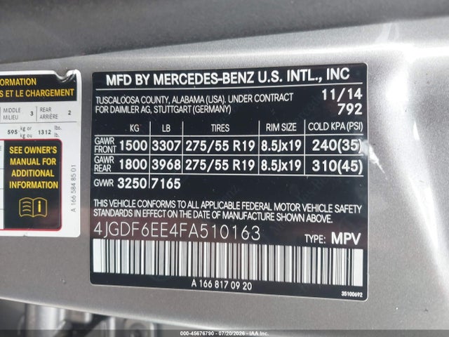 Mercedes-Benz Gl 450 4matic 2015 4JGDF6EE4FA510163 Image 9