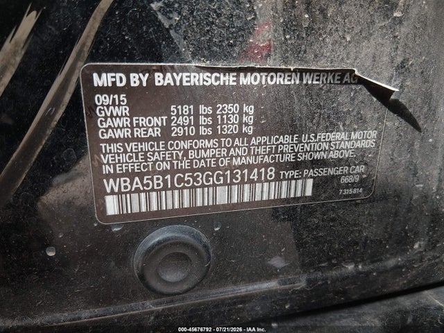 Продажа на аукционе авто 2016 Bmw 535i, vin: WBA5B1C53GG131418, номер лота: 45676792