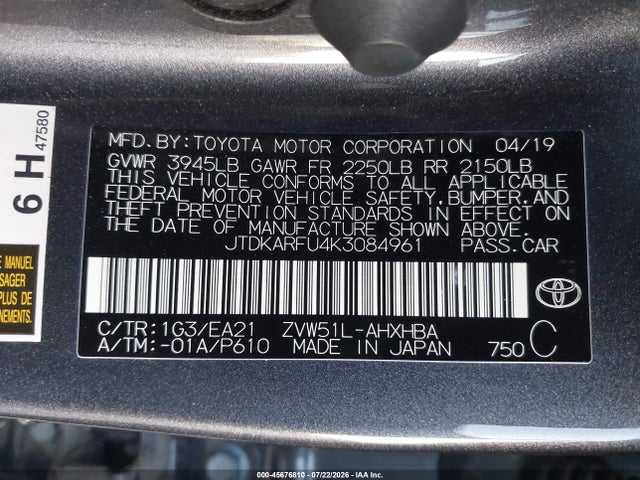 Toyota Prius Limited 2019 JTDKARFU4K3084961 Image 9