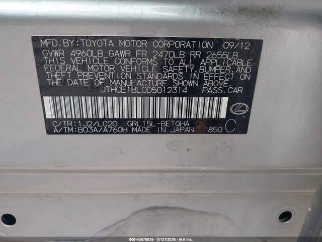 Продаж на аукціоні авто 2013 Lexus Gs 350, vin: JTHCE1BL0D5012314, номер лоту: 45676836