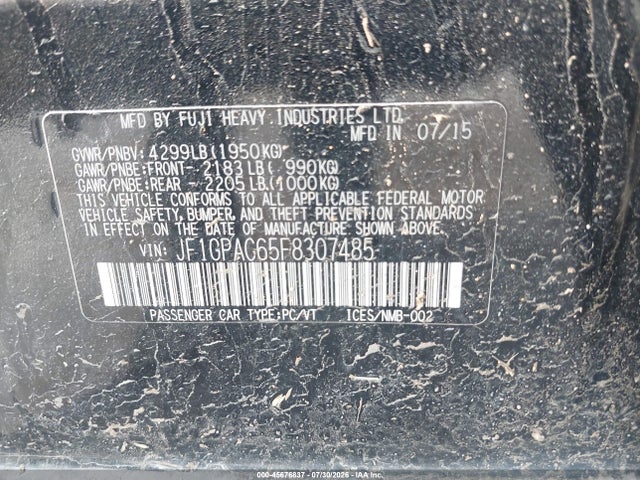 2015 Subaru Impreza 2.0i Premium მანქანა იყიდება აუქციონზე, vin: JF1GPAC65F8307485, აუქციონის ნომერი: 45676837