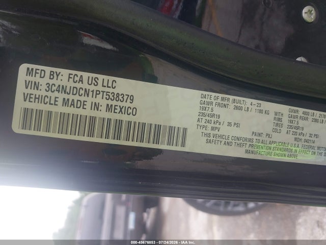 Aukcja sprzedaży 2023 Jeep Compass High Altitude 4x4, vin: 3C4NJDCN1PT538379, numer aukcji: 45676853