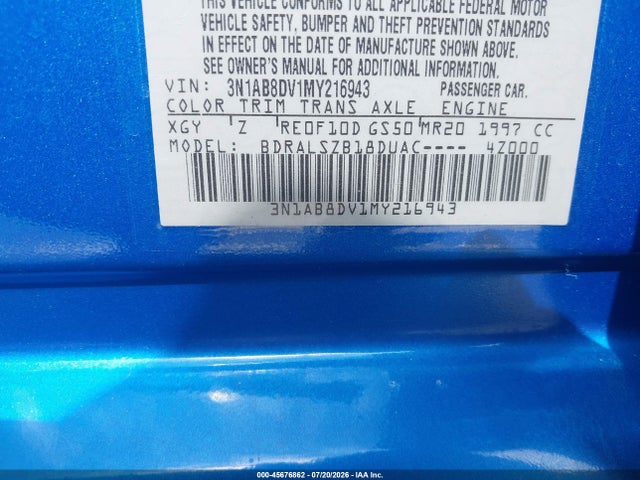 45676862 :رقم المزاد ، 3N1AB8DV1MY216943 vin ، 2021 Nissan Sentra Sr Xtronic Cvt مزاد بيع