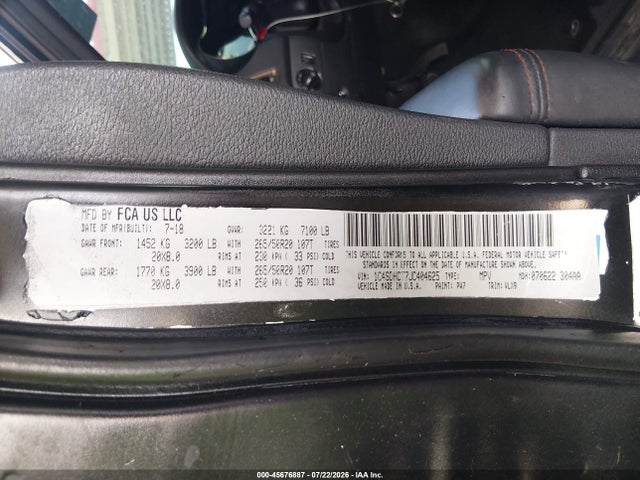 Продажа на аукционе авто 2018 Dodge Durango R/t Rwd, vin: 1C4SDHCT7JC404625, номер лота: 45676887