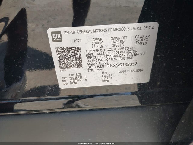 Продажа на аукционе авто 2025 Chevrolet Blazer Ev Rs Rwd, vin: 3GNKDHRKXSS133352, номер лота: 45676892