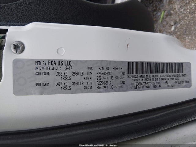 2017 Dodge Grand Caravan Gt მანქანა იყიდება აუქციონზე, vin: 2C4RDGEG3HR717455, აუქციონის ნომერი: 45676898