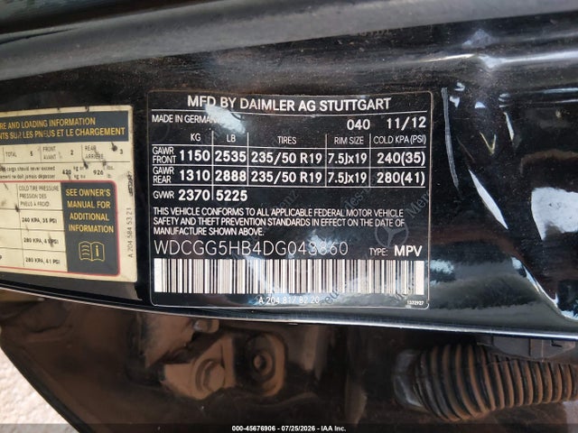Aukcja sprzedaży 2013 Mercedes-benz Glk 350, vin: WDCGG5HB4DG043860, numer aukcji: 45676906