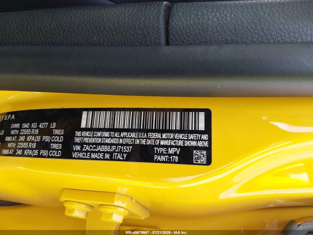 Продаж на аукціоні авто 2018 Jeep Renegade Altitude Fwd, vin: ZACCJABB8JPJ71537, номер лоту: 45676967