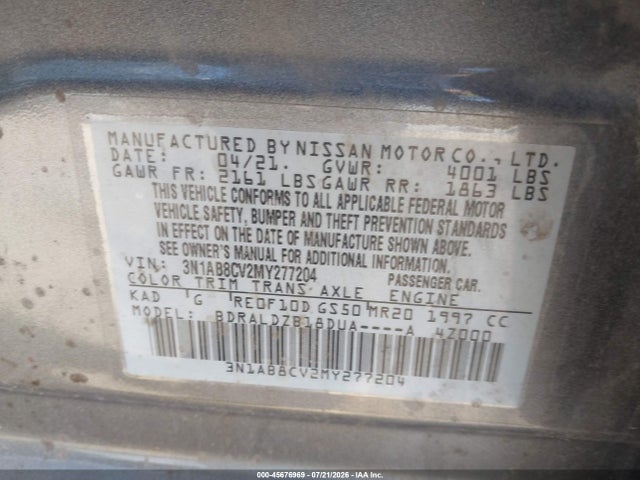 Aukcja sprzedaży 2021 Nissan Sentra Sv Xtronic Cvt, vin: 3N1AB8CV2MY277204, numer aukcji: 45676969