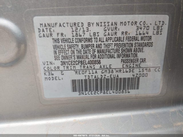 Nissan Versa Note S (sr)/s Plus/sv 2014 3N1CE2CP8EL400856 Image 9