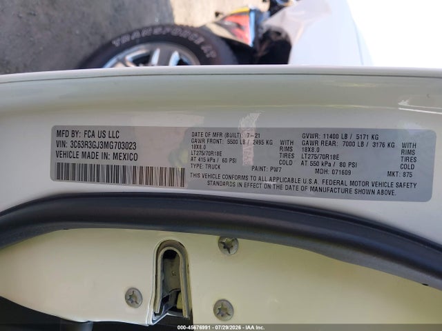 45676991 :رقم المزاد ، 3C63R3GJ3MG703023 vin ، 2021 Ram 3500 Tradesman  4x4 8' Box مزاد بيع