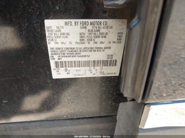 Ford Explorer Limited 2015 1FM5K8F89FGA20612 Image 9