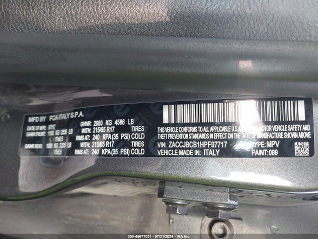 Продажа на аукционе авто 2017 Jeep Renegade Trailhawk, vin: ZACCJBCB1HPF97717, номер лота: 45677001