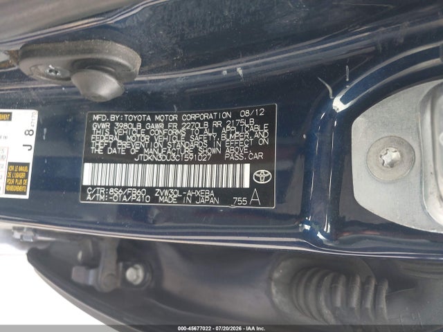 Aukcja sprzedaży 2012 Toyota Prius Two, vin: JTDKN3DU3C1591027, numer aukcji: 45677022