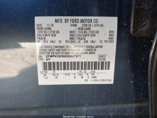 2FMPK3K98KBB27971 Ford Edge Titanium