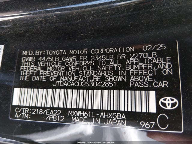 Aukcja sprzedaży 2025 Toyota Prius Plug-in Hybrid Xse, vin: JTDACACU2S3042851, numer aukcji: 45677036