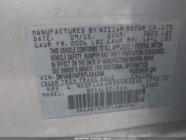 Nissan SENTRA SV 2015 3N1AB7APXFL684346 Image 9