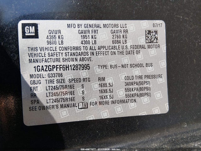 Chevrolet Express 3500 Lt 2017 1GAZGPFF6H1287995 Image 9