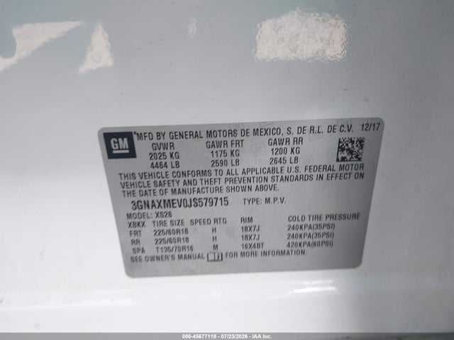 Chevrolet Equinox Premier 2018 3GNAXMEV0JS579715 Image 9