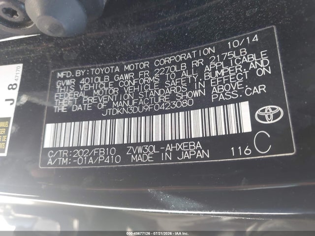 JTDKN3DU9F0423080 Toyota Prius Two