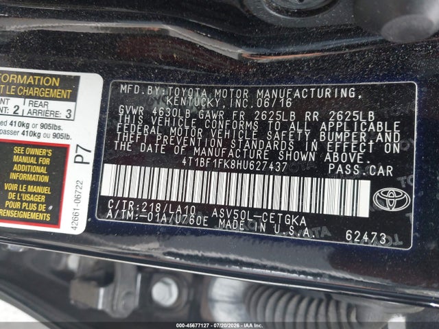 Toyota CAMRY XLE 2017 4T1BF1FK8HU627437 Image 9