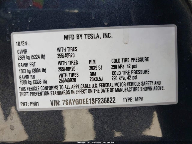 7SAYGDEE1SF236822 Tesla Model Y Long Range Dual Motor All-wheel Drive