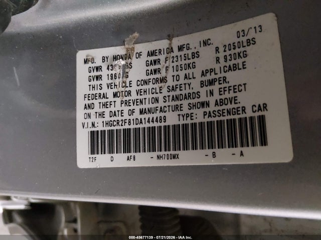 Aukcja sprzedaży 2013 Honda Accord Ex-l, vin: 1HGCR2F81DA144489, numer aukcji: 45677139