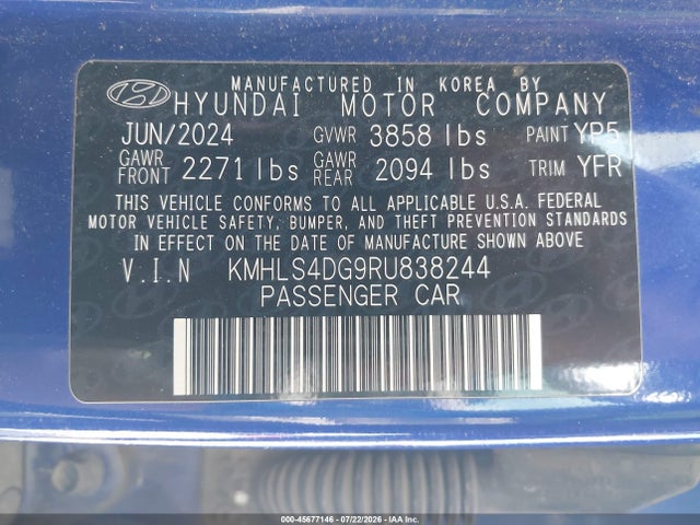 Продаж на аукціоні авто 2024 Hyundai Elantra Sel, vin: KMHLS4DG9RU838244, номер лоту: 45677146