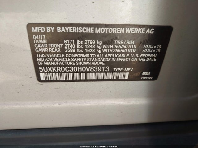 Aukcja sprzedaży 2017 Bmw X5 Xdrive35i, vin: 5UXKR0C30H0V83913, numer aukcji: 45677152