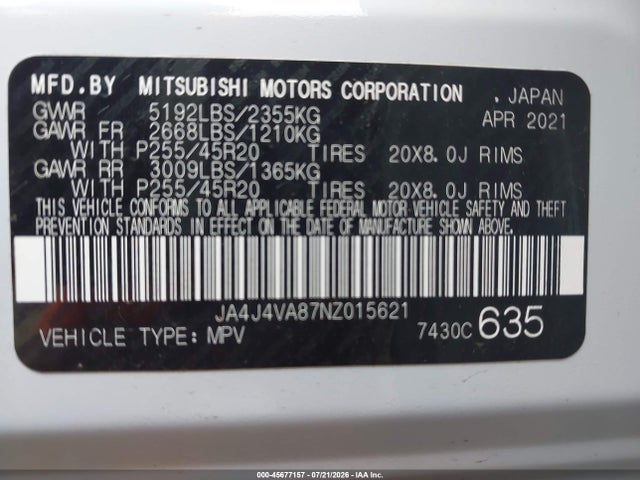Продажа на аукционе авто 2022 Mitsubishi Outlander Sel 2.5 S-awc/sel Launch Edition S-awc/sel Special Edition S-awc, vin: JA4J4VA87NZ015621, номер лота: 45677157
