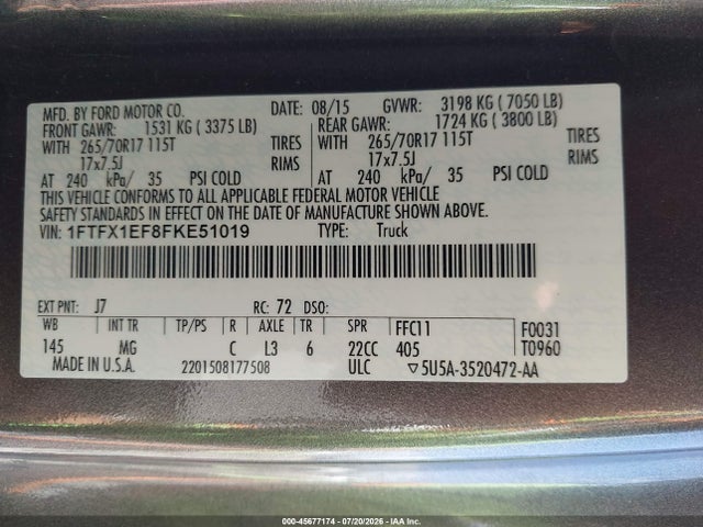 Ford F-150 Xlt 2015 1FTFX1EF8FKE51019 Image 9