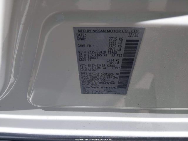 Nissan Pathfinder Sv 2017 5N1DR2MN0HC646590 Image 9